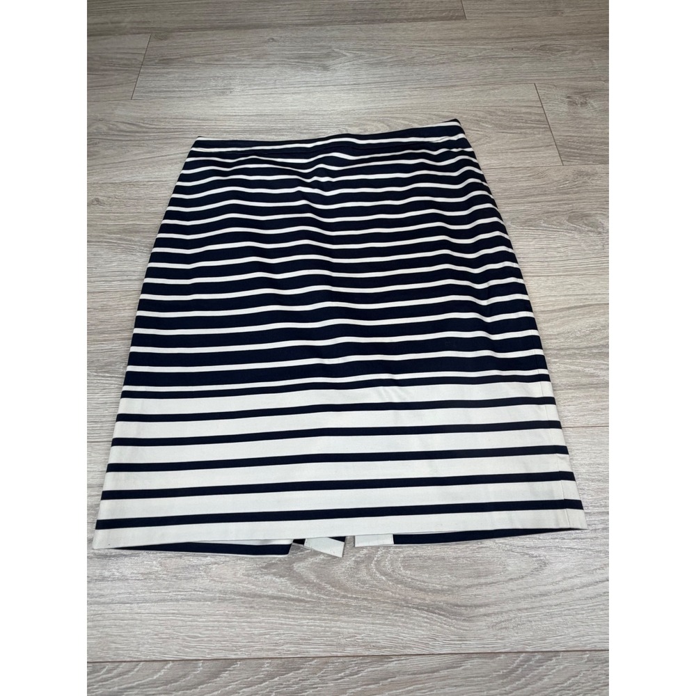 J.Crew Navy White Striped Pencil Skirt Size 8 Stretch Cotton Nautical Career